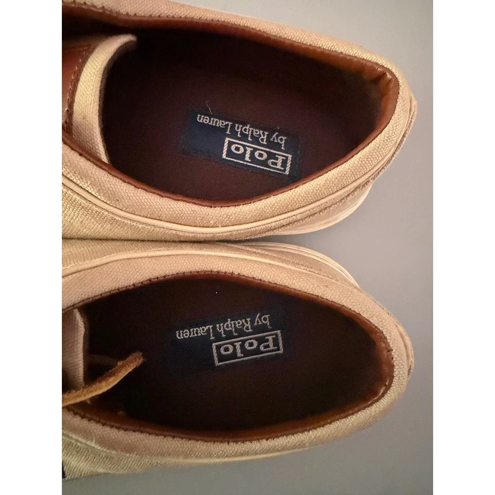 Polo Ralph Lauren Faxon Low Tan Canvas‎ Sneakers Leather Laces 11D 00001629 L12